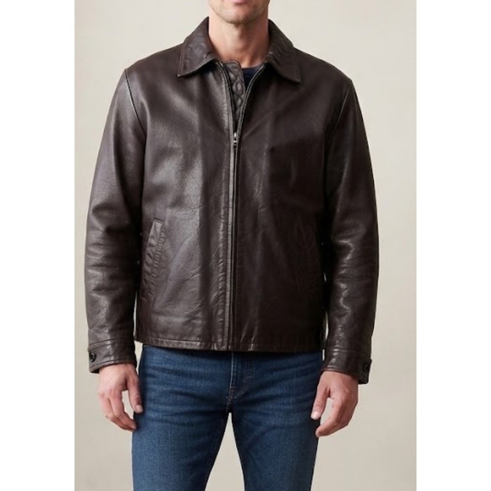 Vintage Gap Leather Jacket 90s Y2K Mens Brown Sz Large Quilted Full Zip Retro